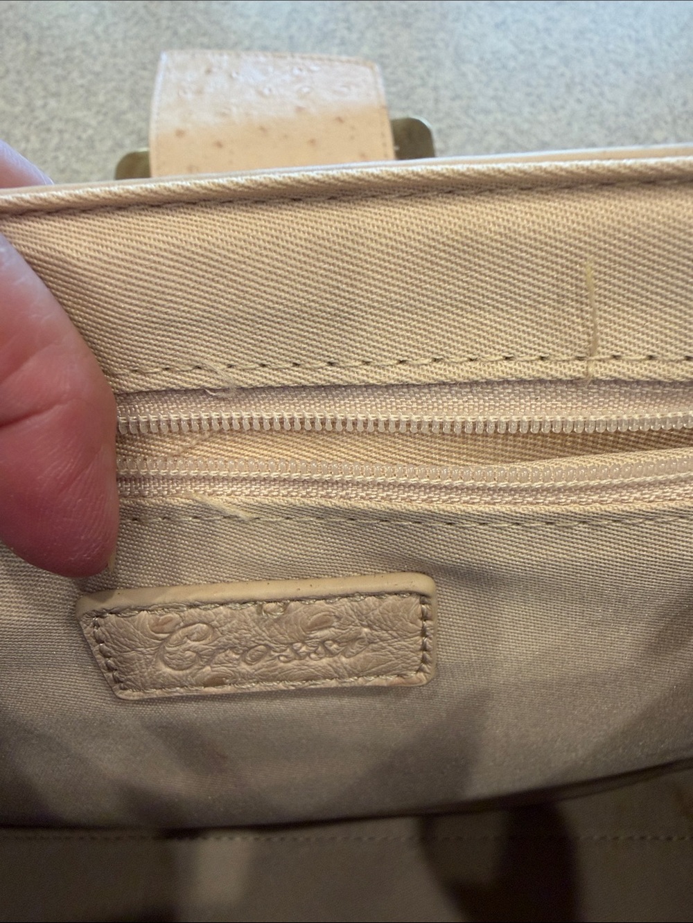 Crossing Vegan Leather Beige Structured Top-Handle Crossbody Bag w/ Gold Buckle - Picture 2 of 9